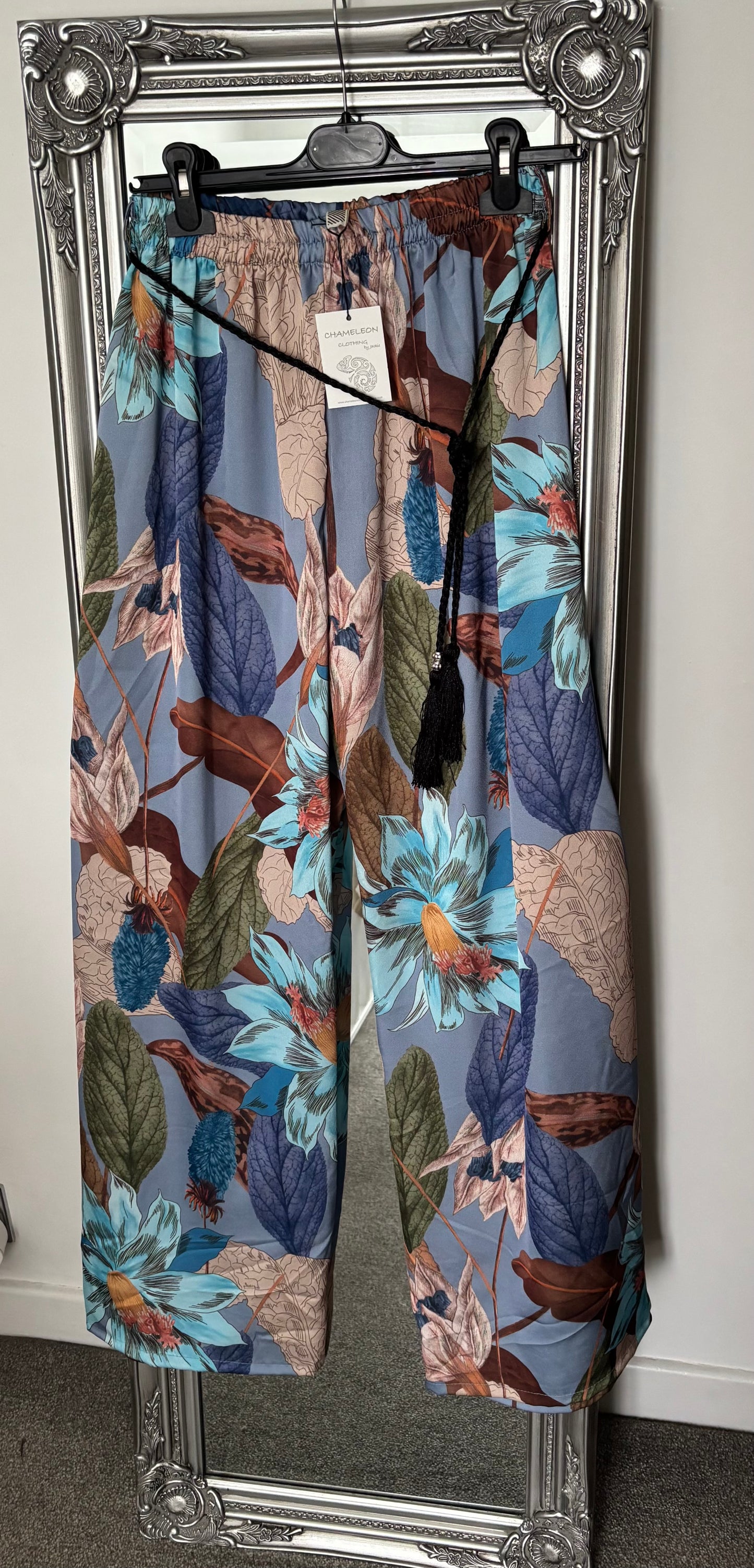 Silky Tropical Palazzo Trousers