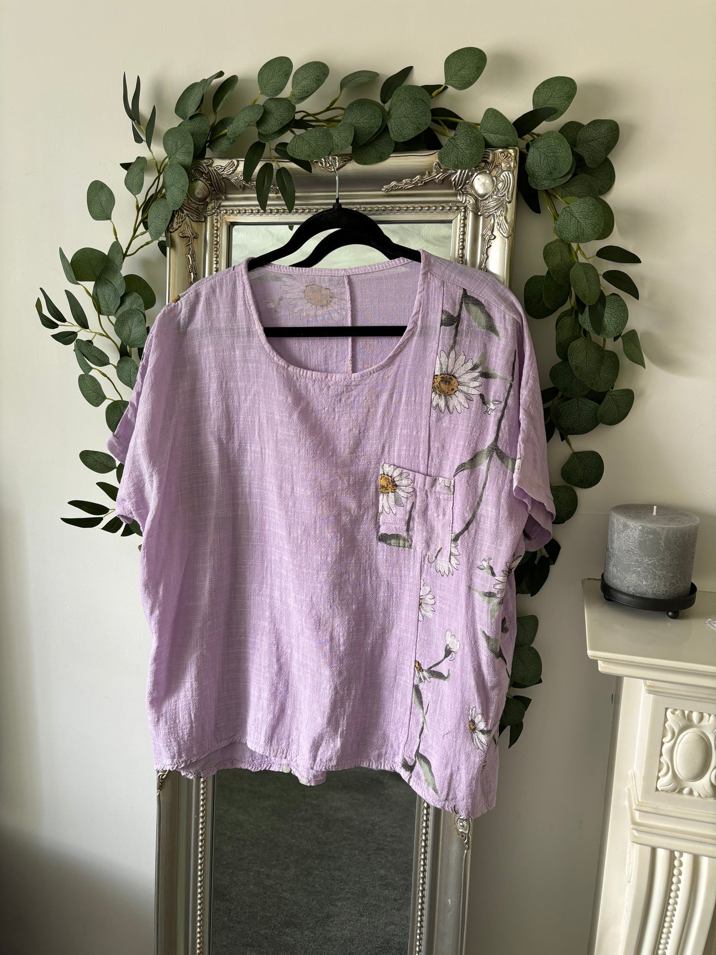 Cotton Plain And Daisy Print Tunic
