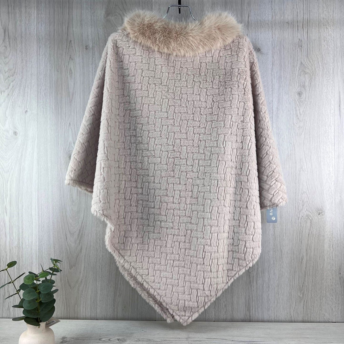Luxurious Velour Poncho With Fur Collar