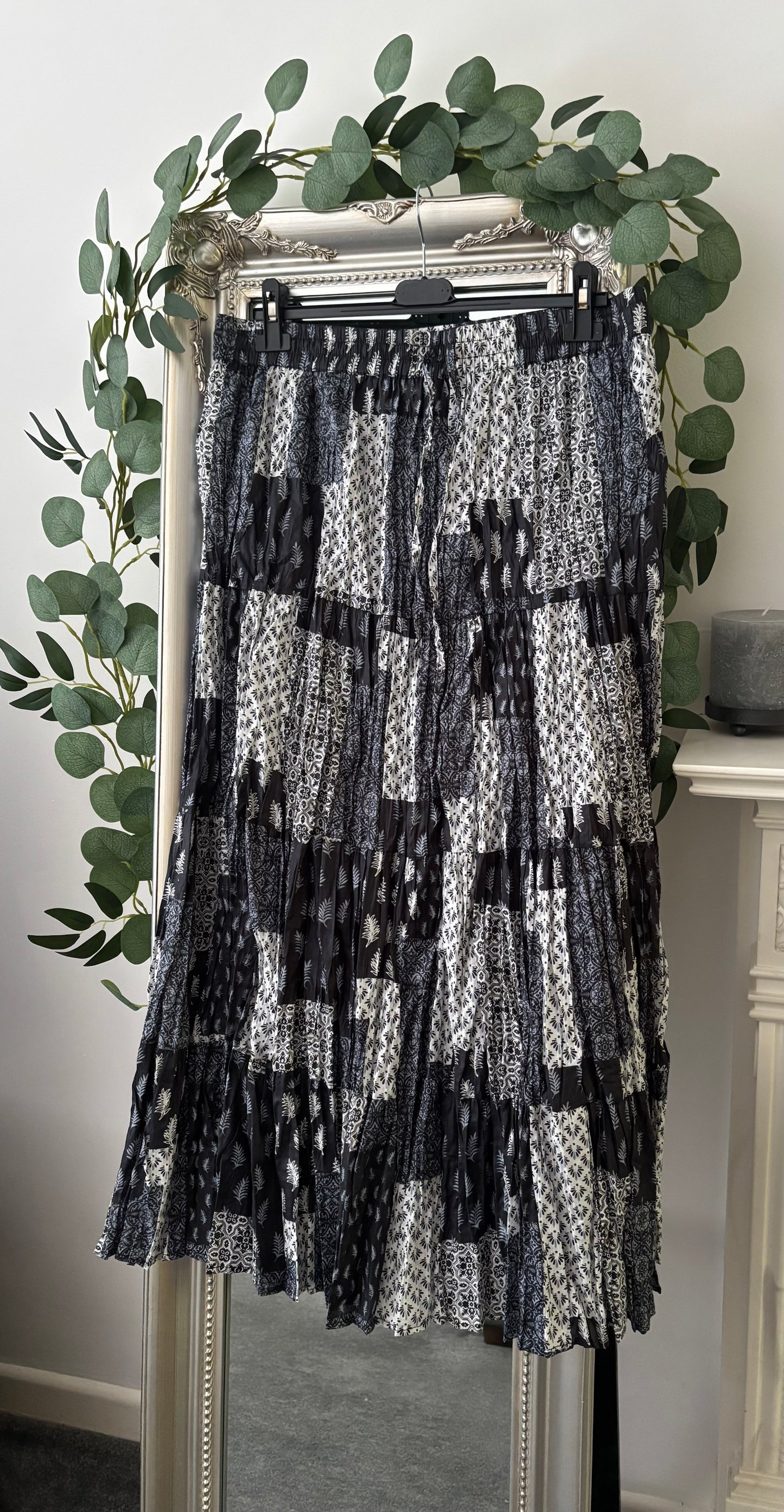 Cotton Patchwork Print Skirt - Black & White