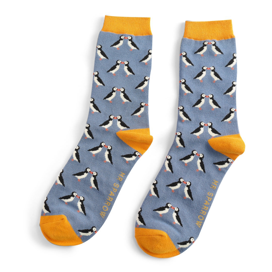 Bamboo Socks For Men - Kissing Puffins