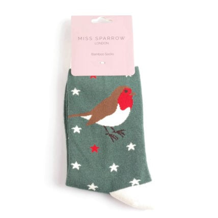 Christmas Bamboo Socks For Women - Festive Robins