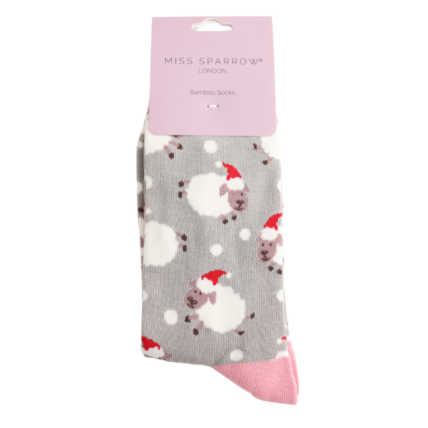 Christmas Bamboo Socks For Women - Santa Sheep