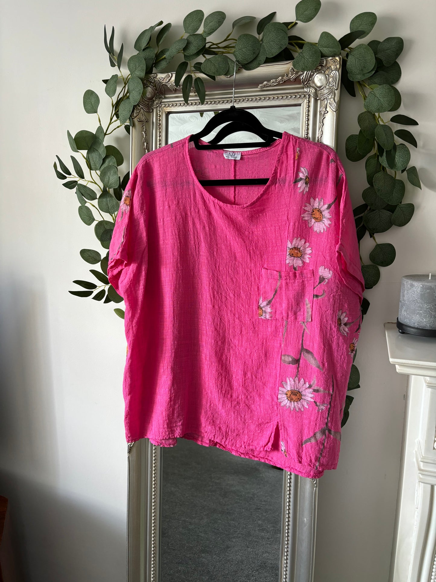 Cotton Plain And Daisy Print Tunic