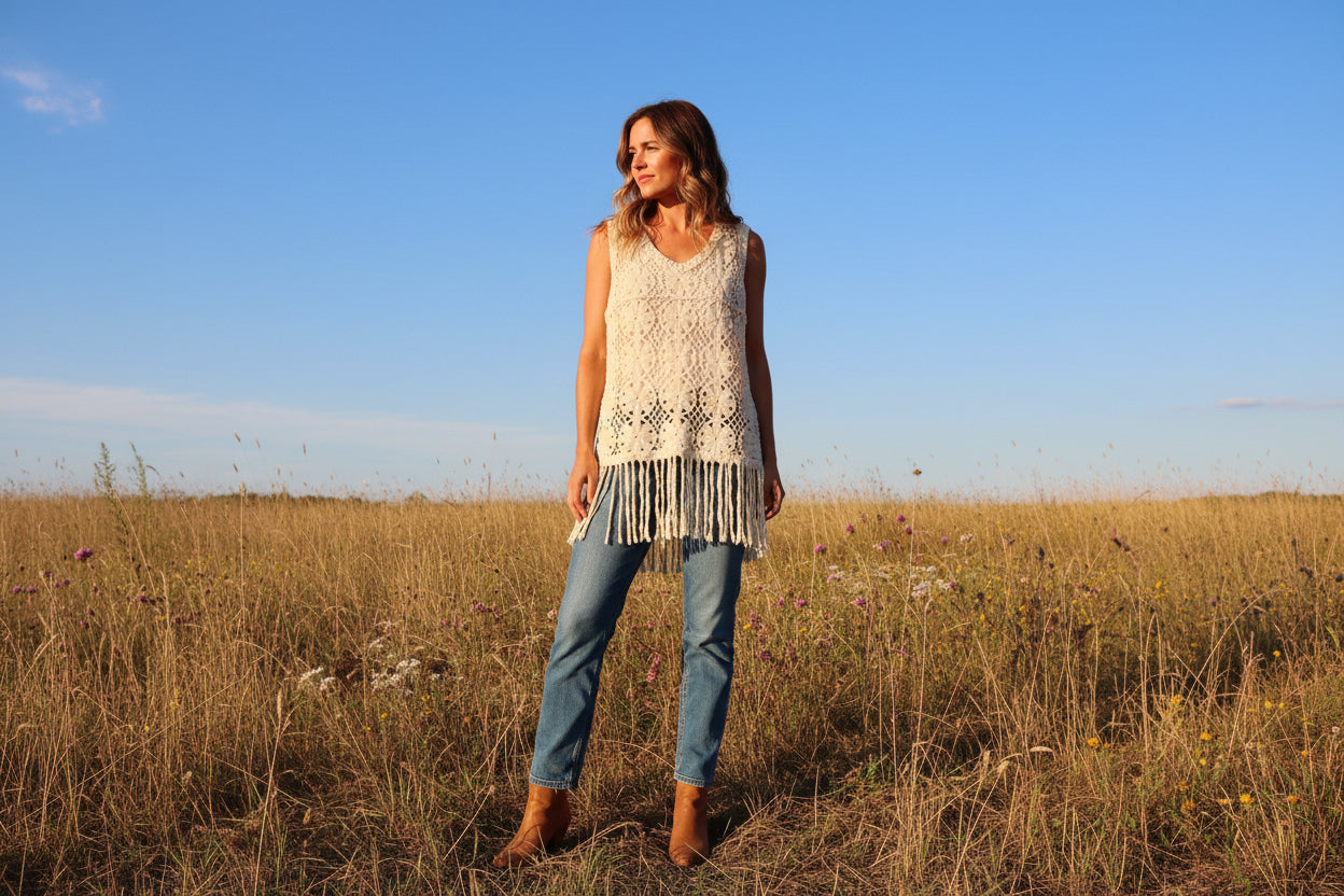 Crochet Cotton Fringe Vest
