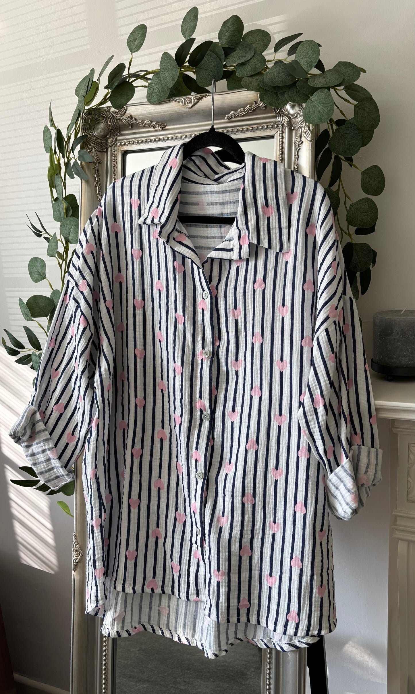 Cotton Plus Size Stripe/Hearts Shirt