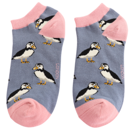Bamboo Trainer Socks For Women - Puffins
