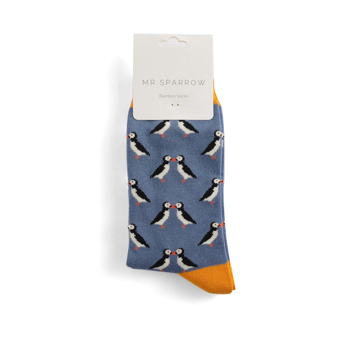 Bamboo Socks For Men - Kissing Puffins