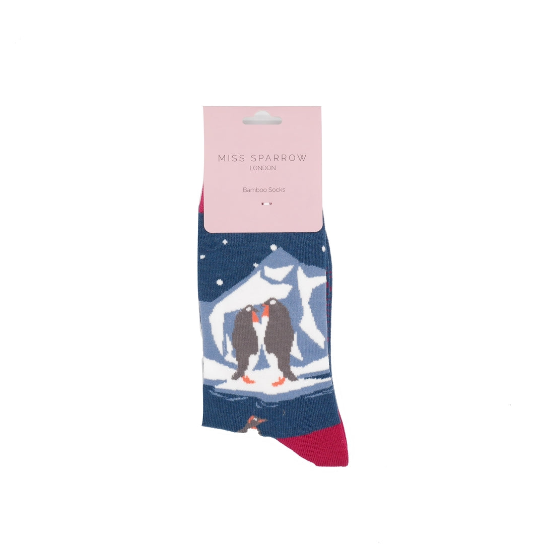 Christmas Bamboo Socks For Women - Penguins On Ice