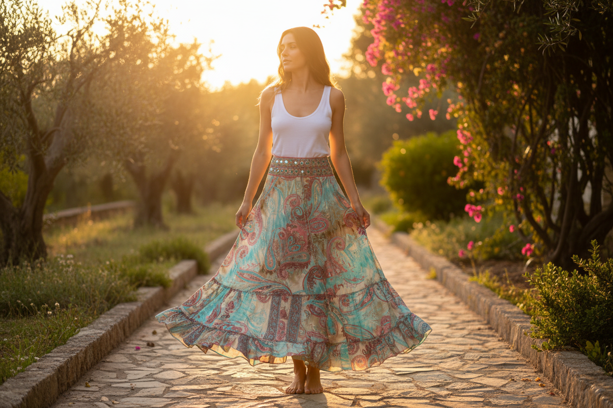 Paisley Silky Maxi Skirt