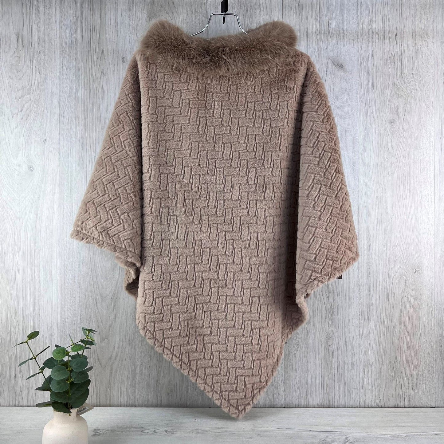 Luxurious Velour Poncho With Fur Collar
