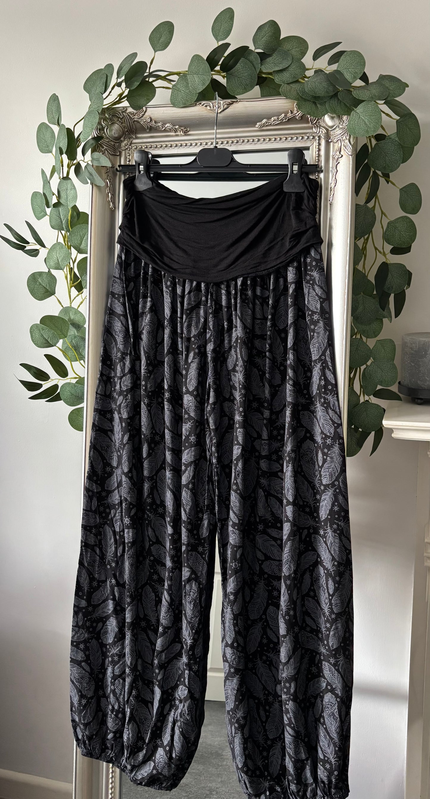 Feather Print Harem Trousers