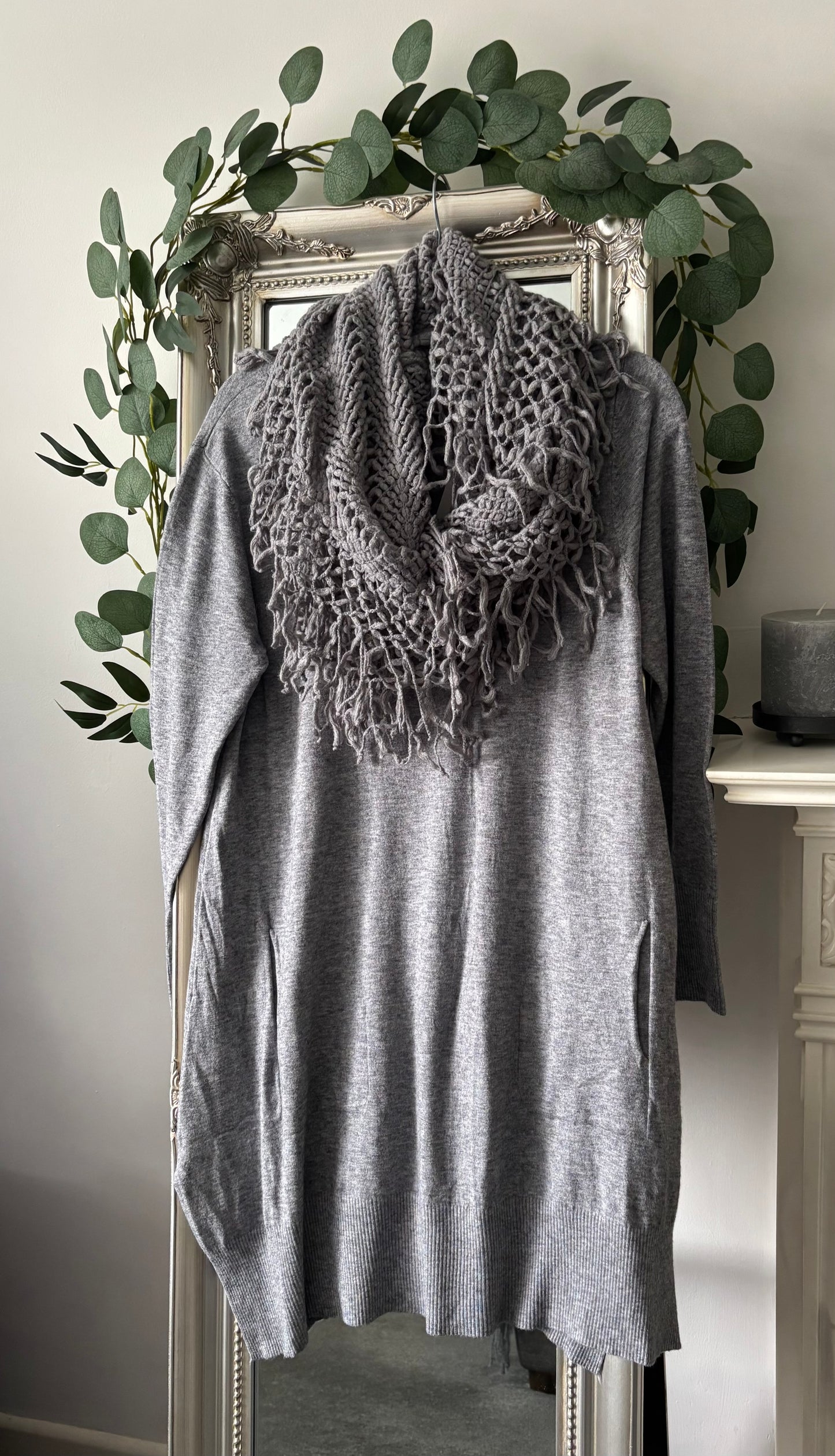 Knitted Dress With Knitted Lace Scarf