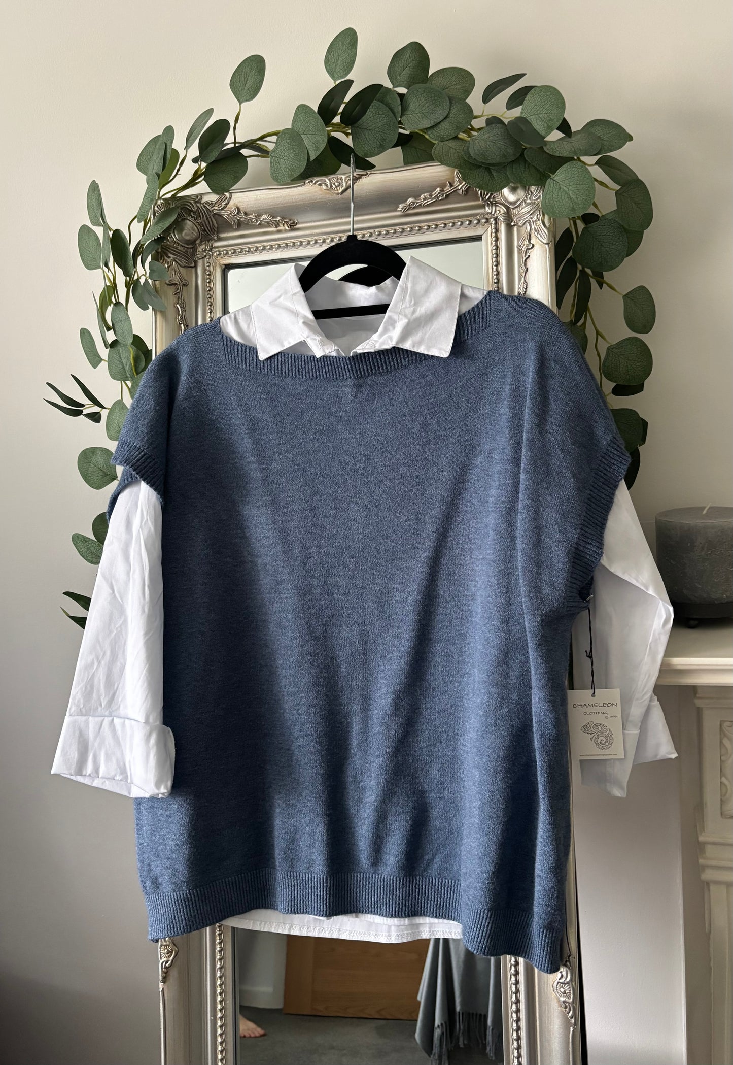 White Shirt and Knit Over Top 2 Piece