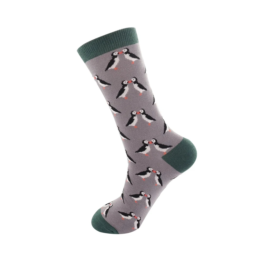 Bamboo Socks For Men - Kissing Puffins