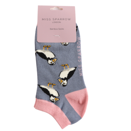 Bamboo Trainer Socks For Women - Puffins