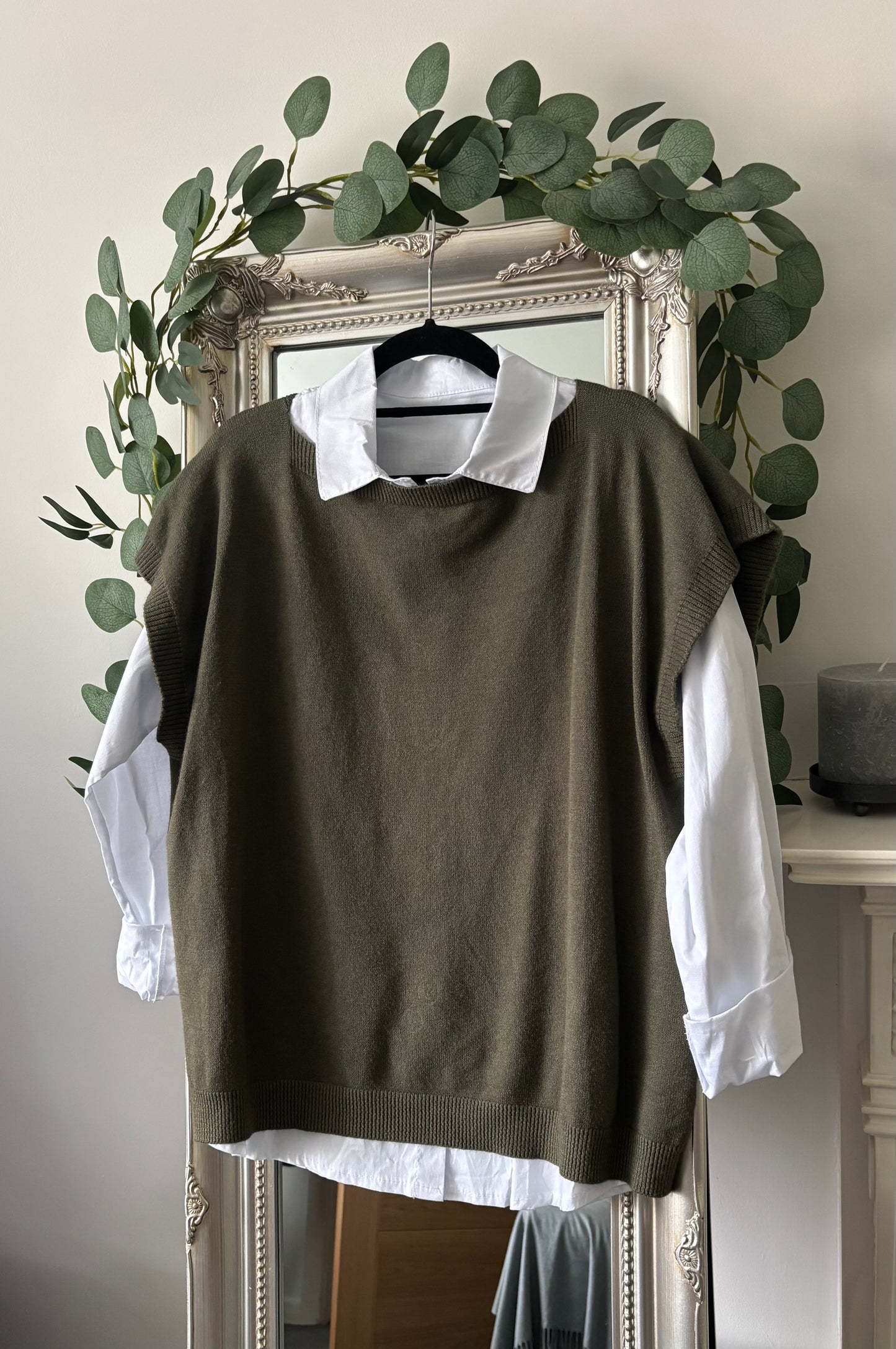 White Shirt and Knit Over Top 2 Piece