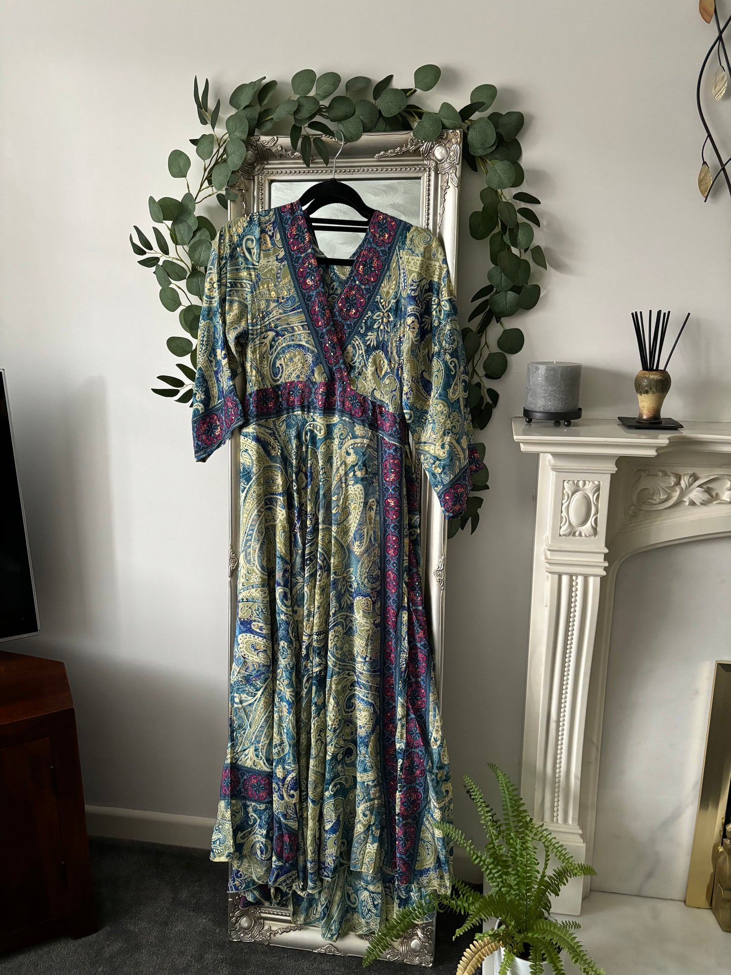 Silky Border Print Maxi Dress