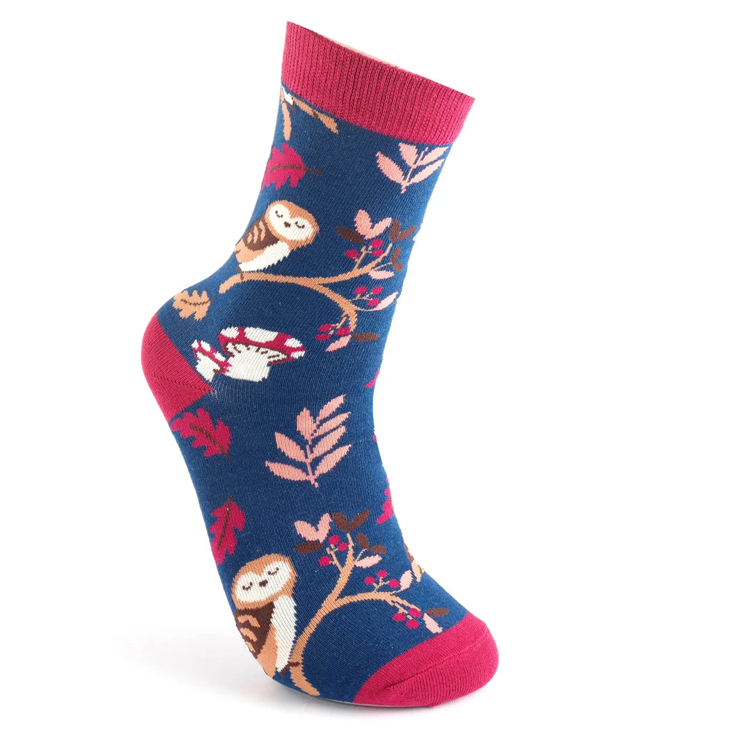 Bamboo Socks For Women - Woodland Owls