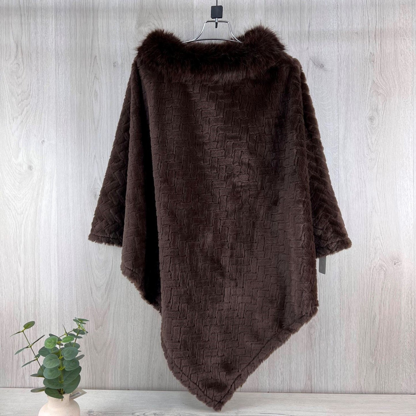 Luxurious Velour Poncho With Fur Collar