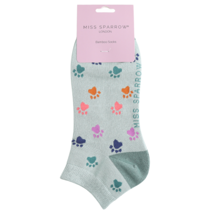 Bamboo Trainer Socks For Women - Multi Paw Prints
