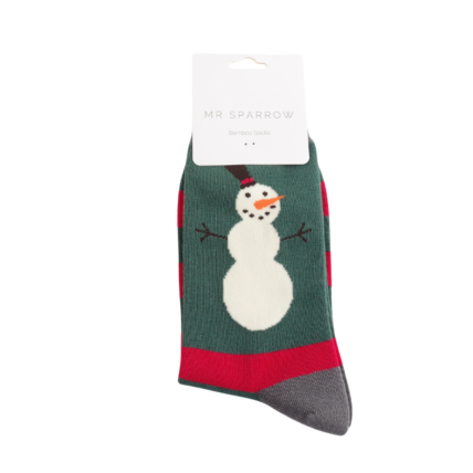 Christmas Bamboo Socks For Men - Snowmen Stripes
