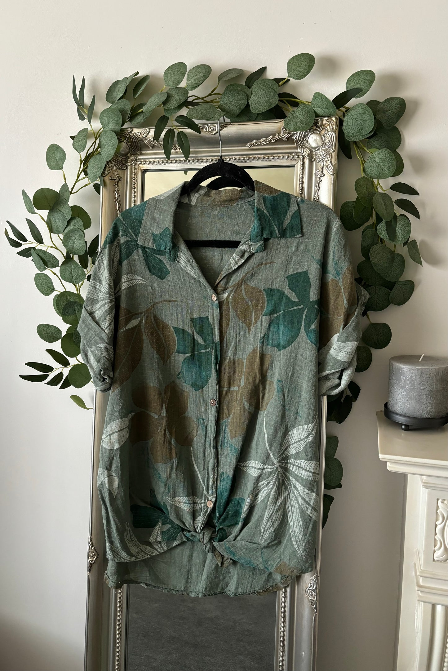 Cotton Orchid Print Tie Shirt