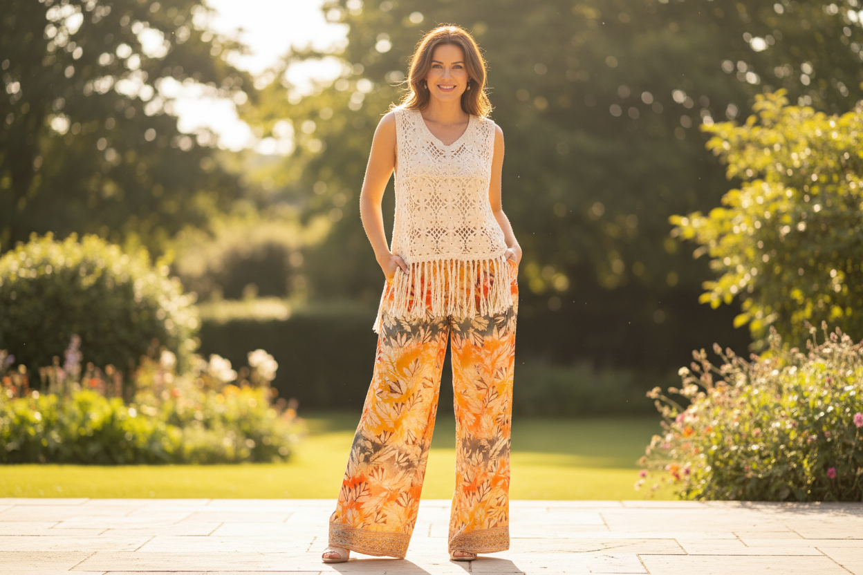 Printed Palazzo Trousers Leaves