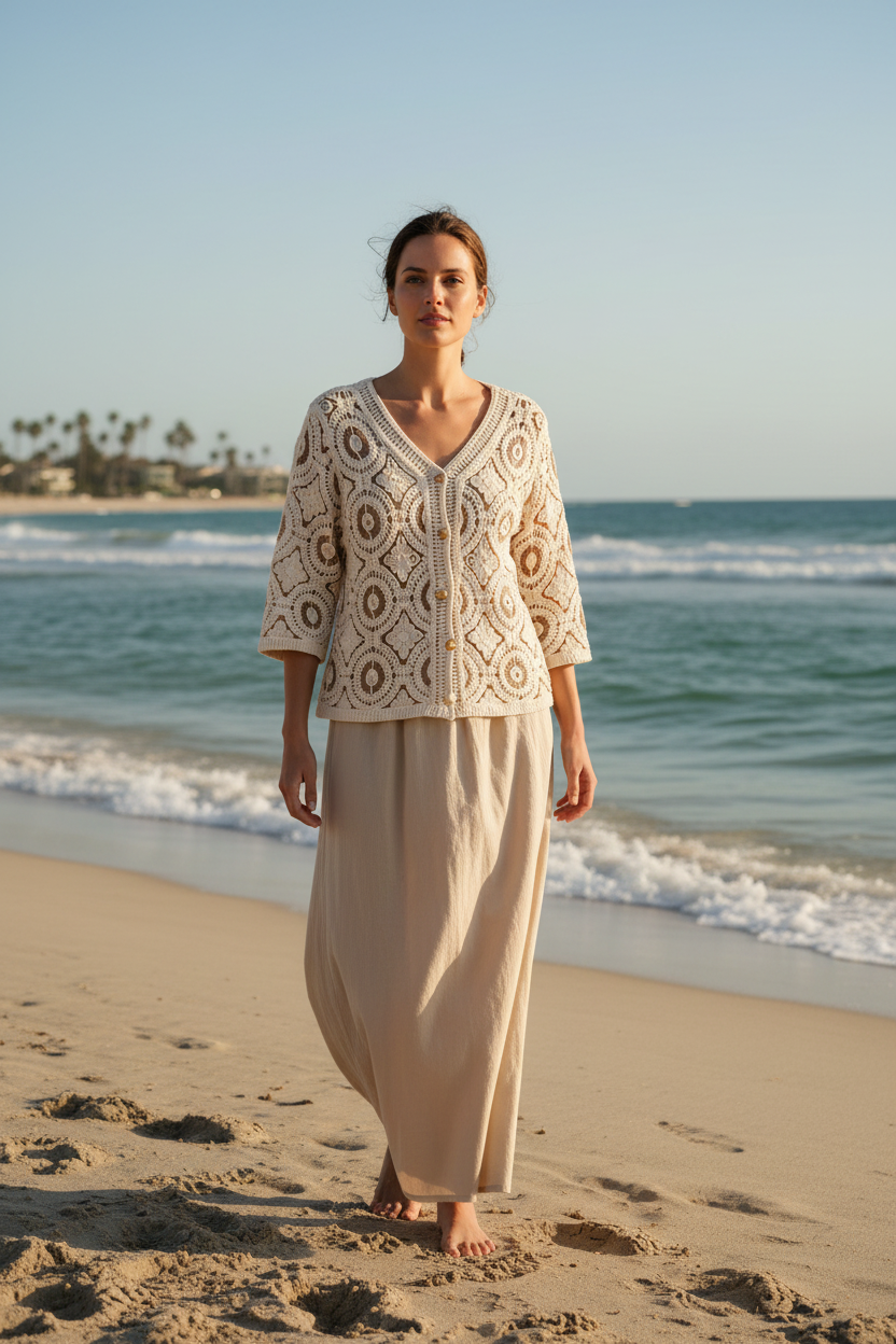 Cotton Two Tone Crochet Jacket