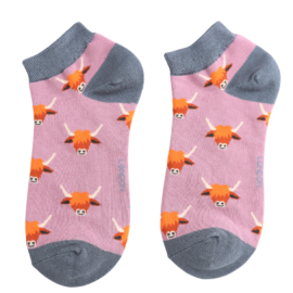 Bamboo Trainer Socks For Women - Highland Cow