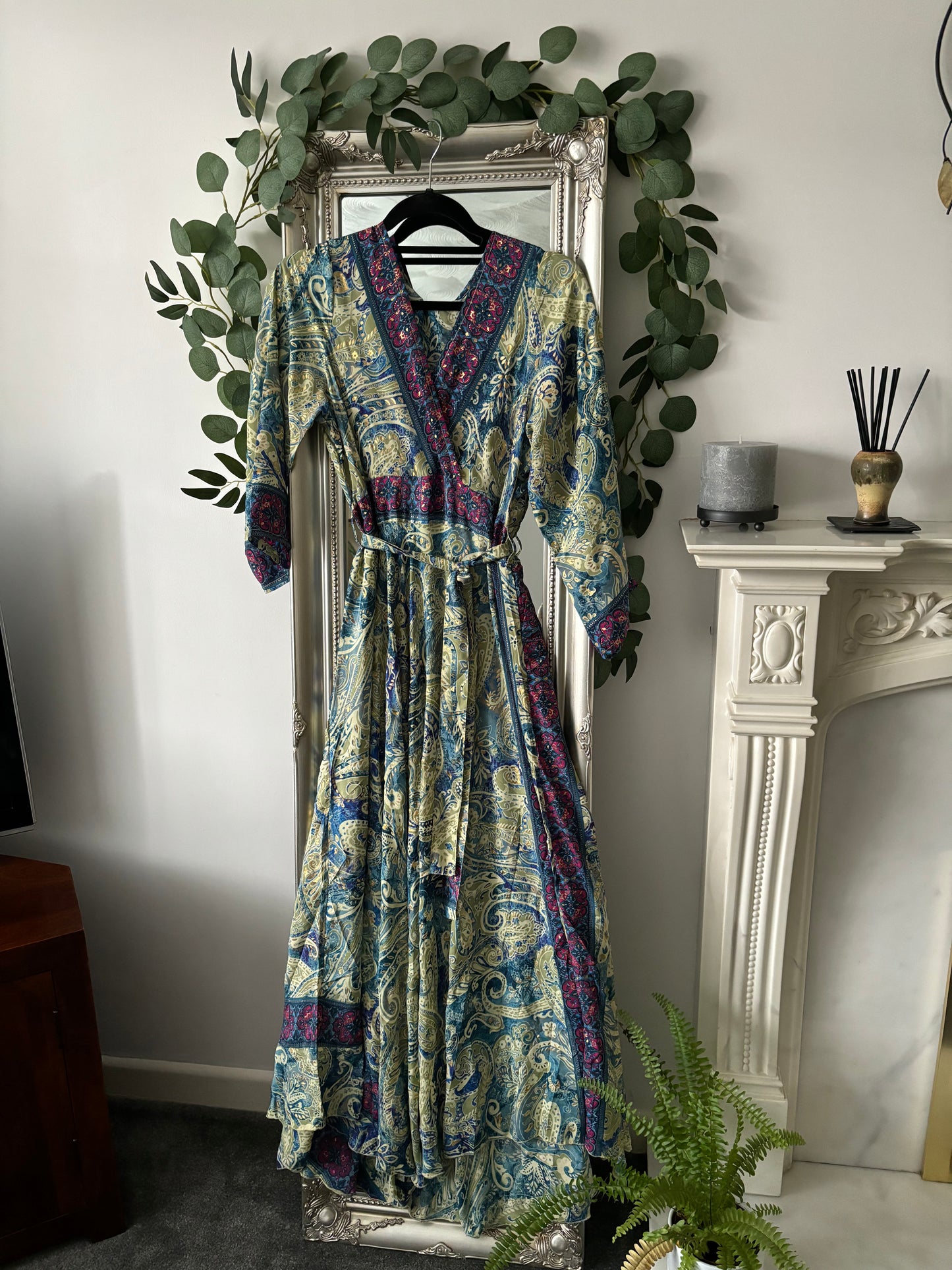 Silky Border Print Maxi Dress