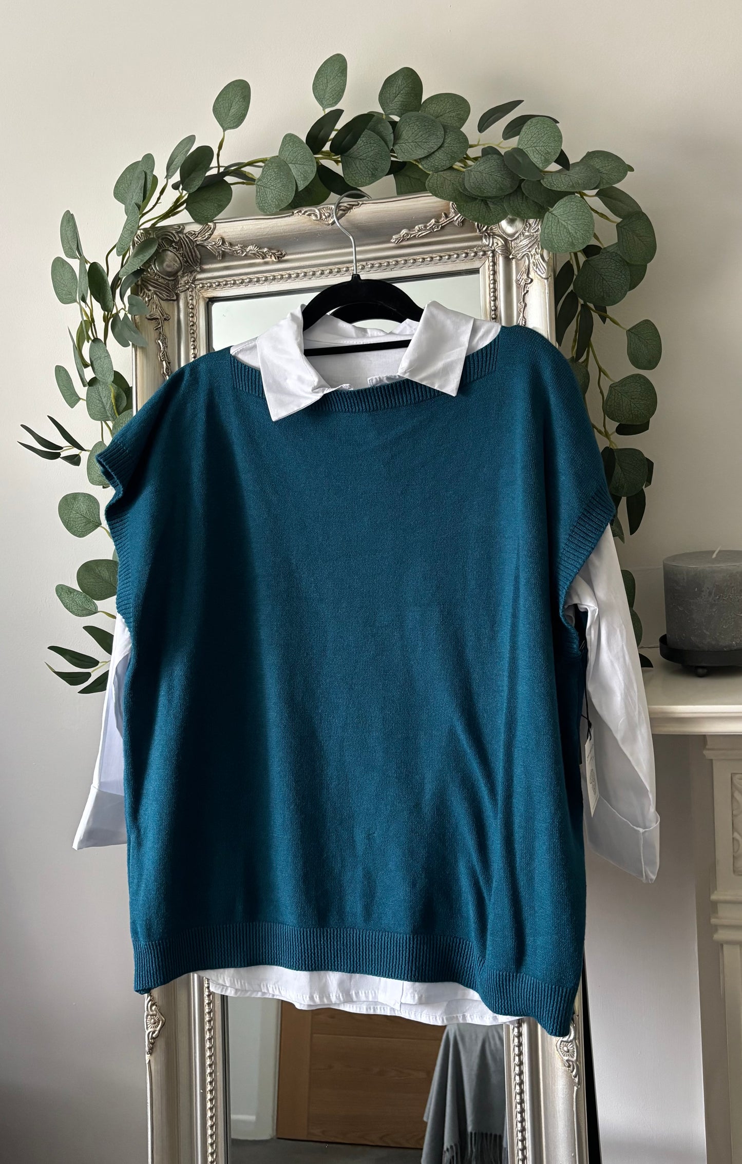 White Shirt and Knit Over Top 2 Piece