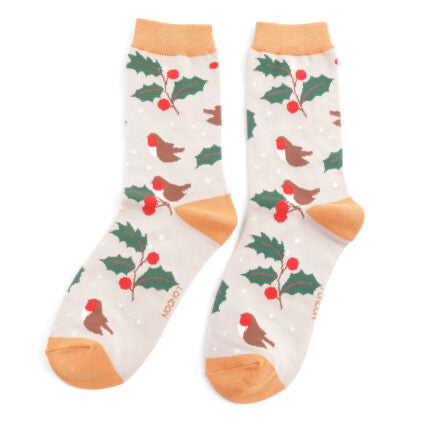 Christmas Bamboo Socks For Women - Winter Hedgerow