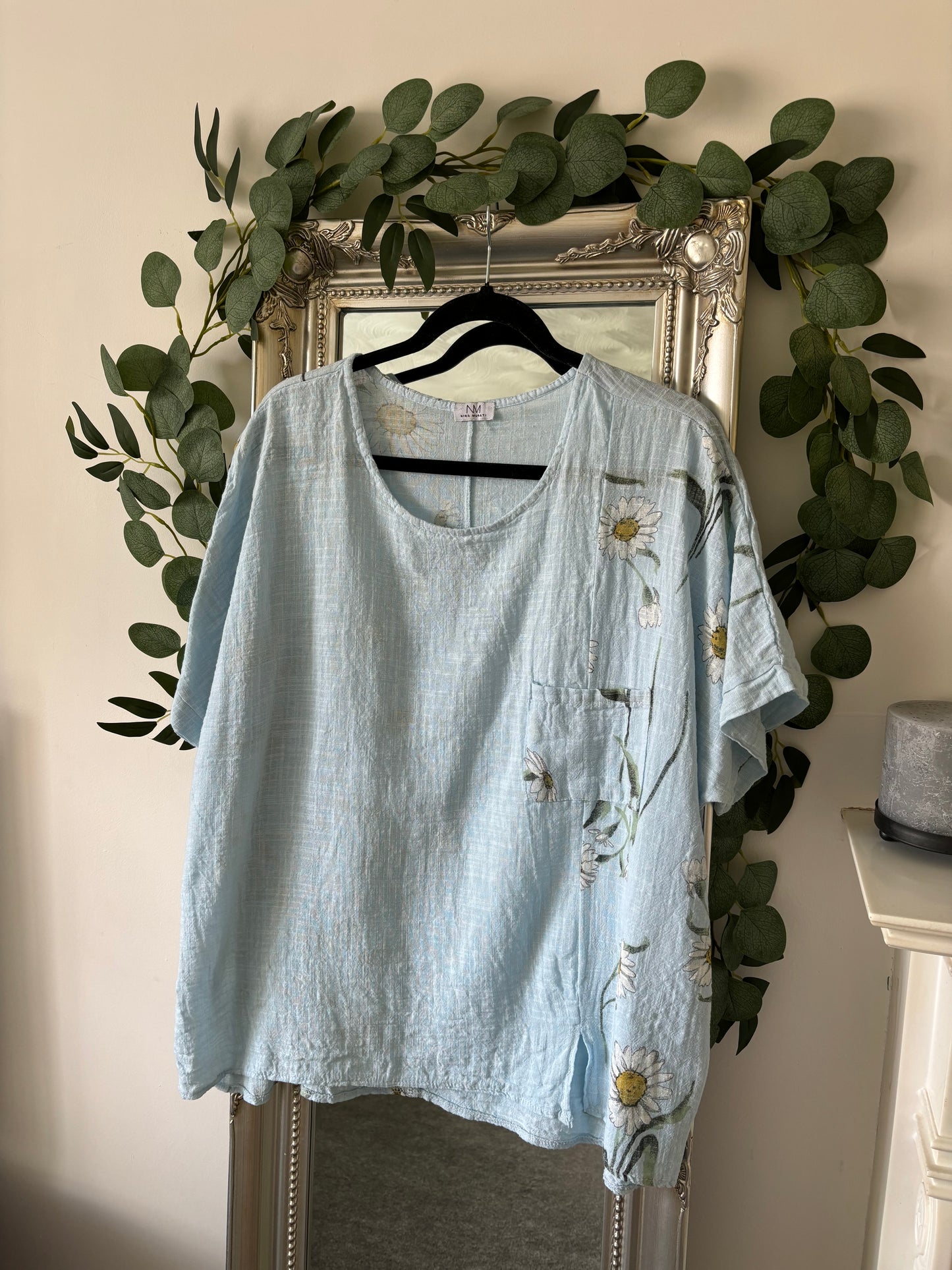 Cotton Plain And Daisy Print Tunic