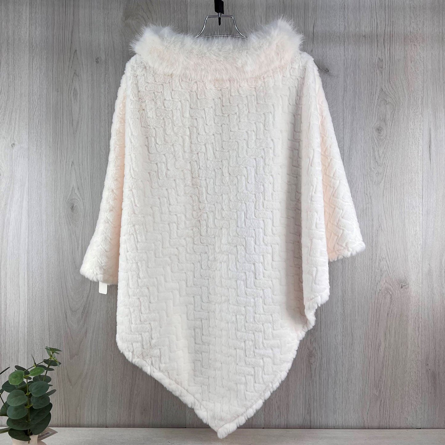 Luxurious Velour Poncho With Fur Collar