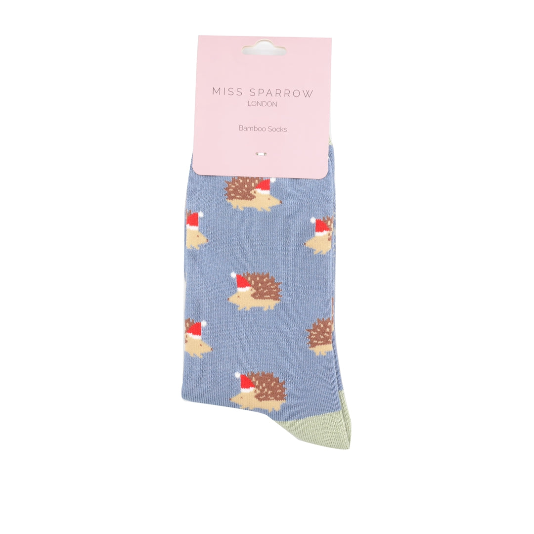 Christmas Bamboo Socks For Women - Festive Hedgehogs