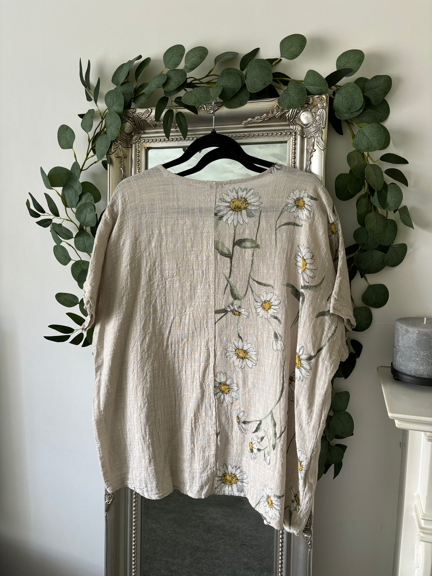 Cotton Plain And Daisy Print Tunic