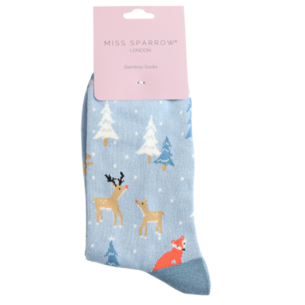 Christmas Bamboo Socks For Women - Festive Foxes