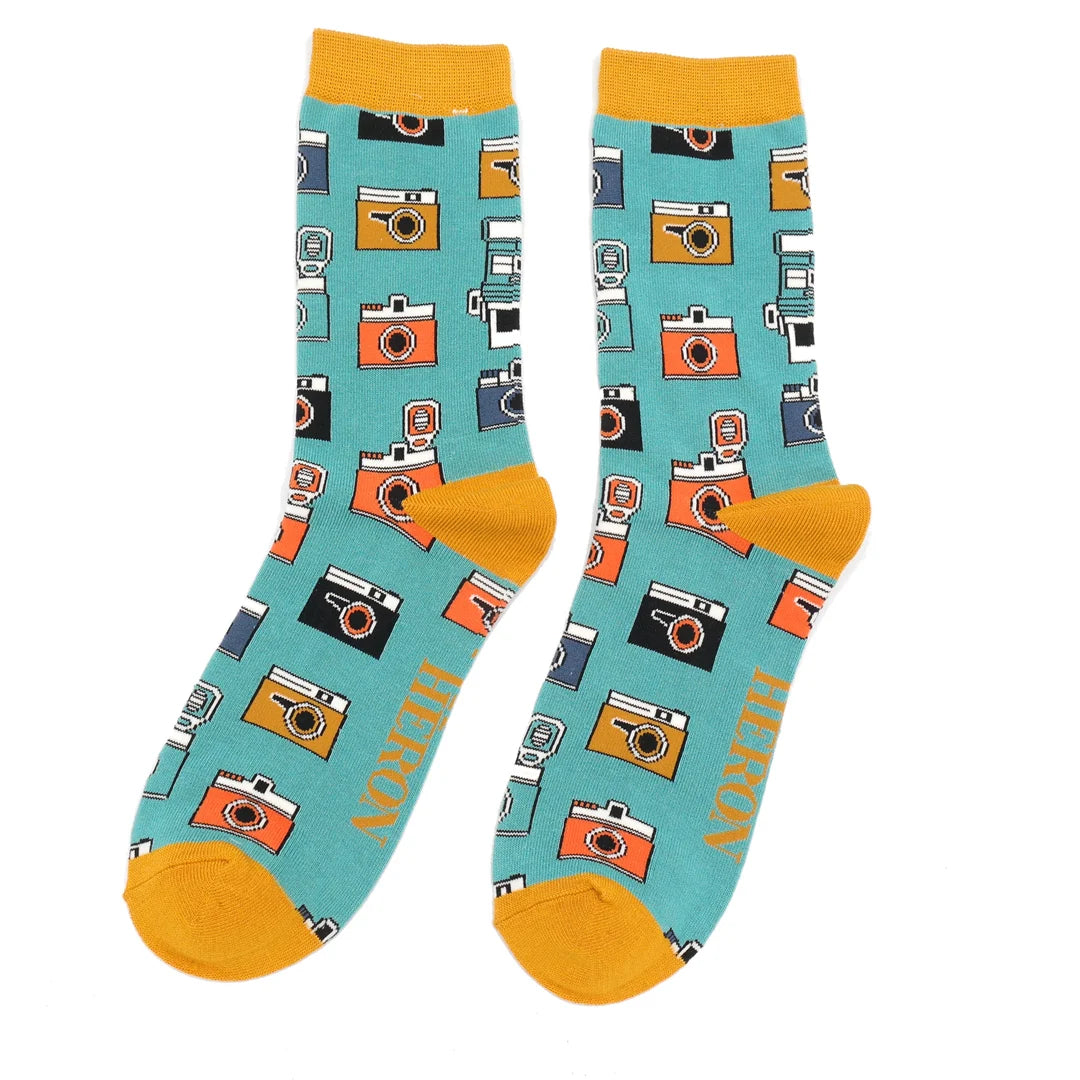 Bamboo Socks For Men - Retro Cameras