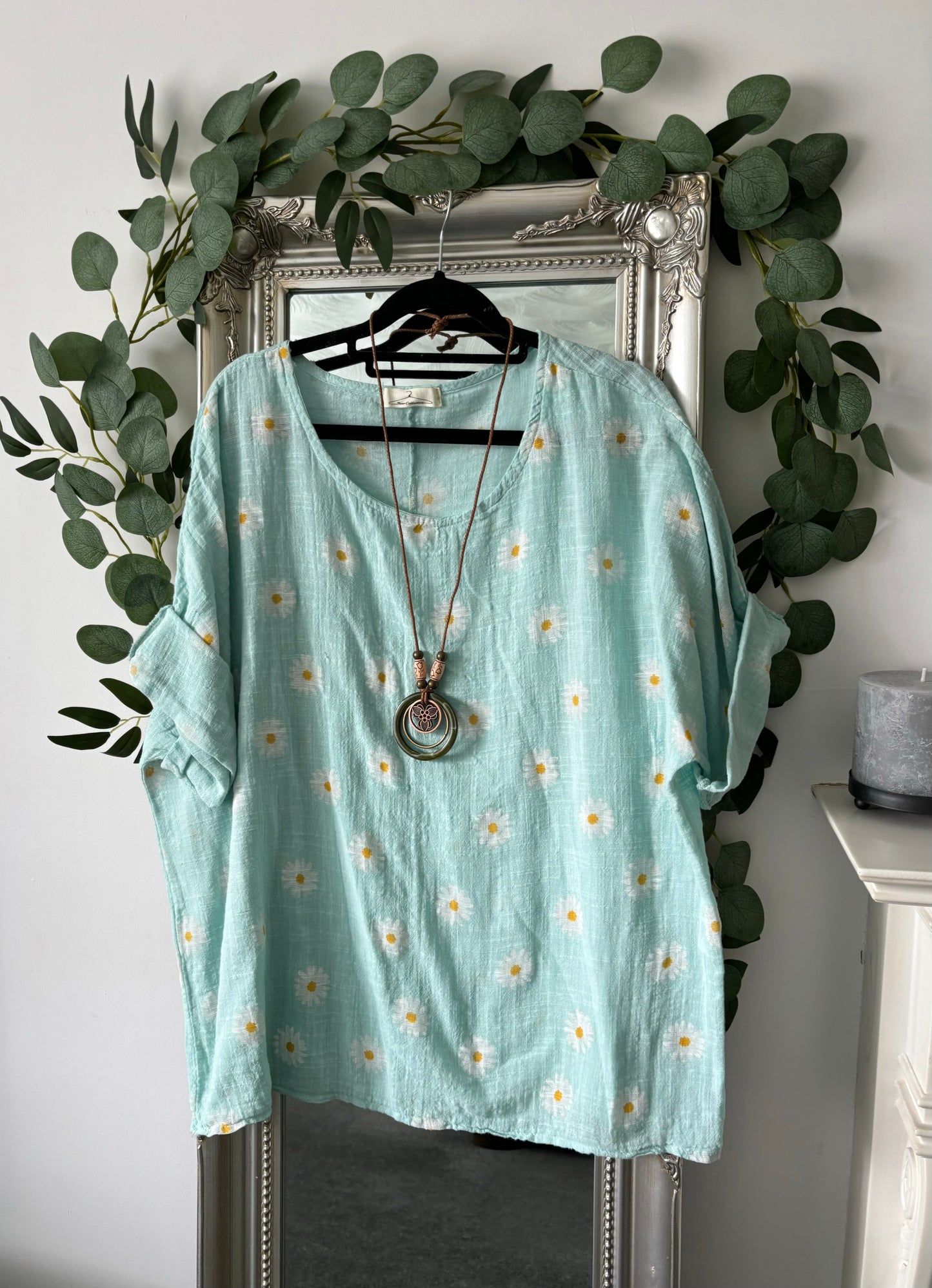 Daisy Print Cotton Tunic With Necklace
