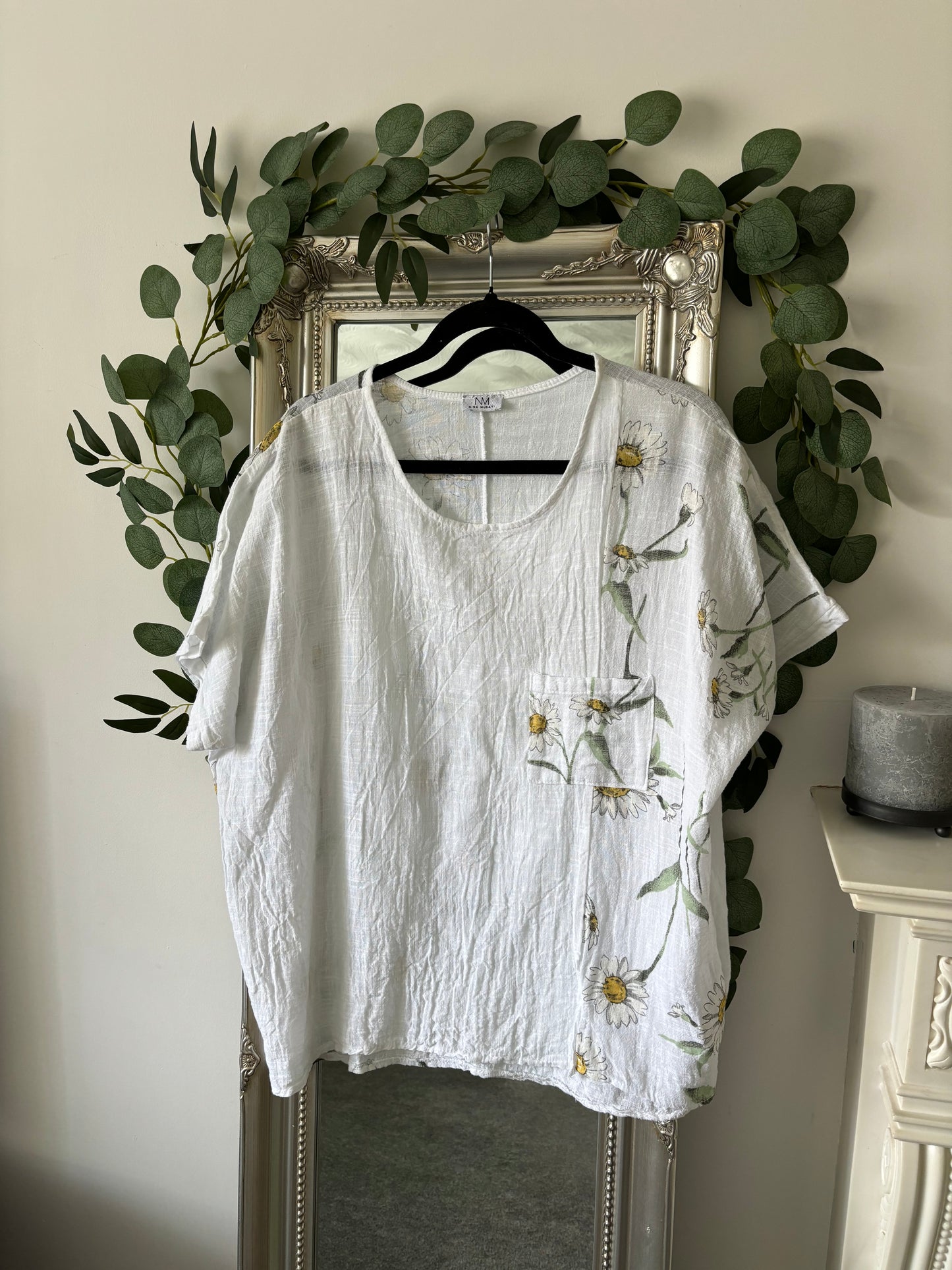 Cotton Plain And Daisy Print Tunic