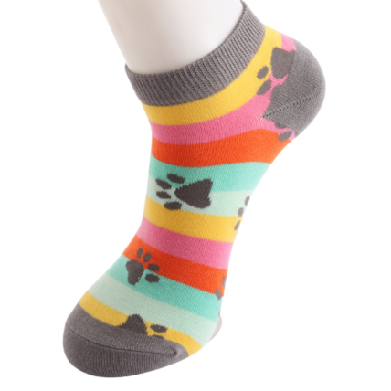 Bamboo Trainer Socks For Women - Paw Prints & Stripes