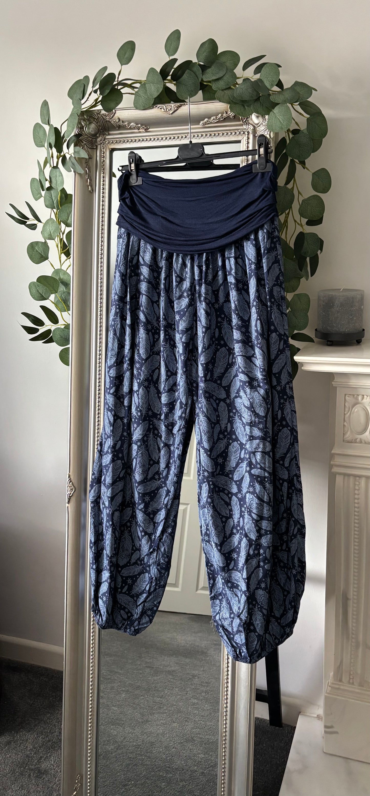 Feather Print Harem Trousers