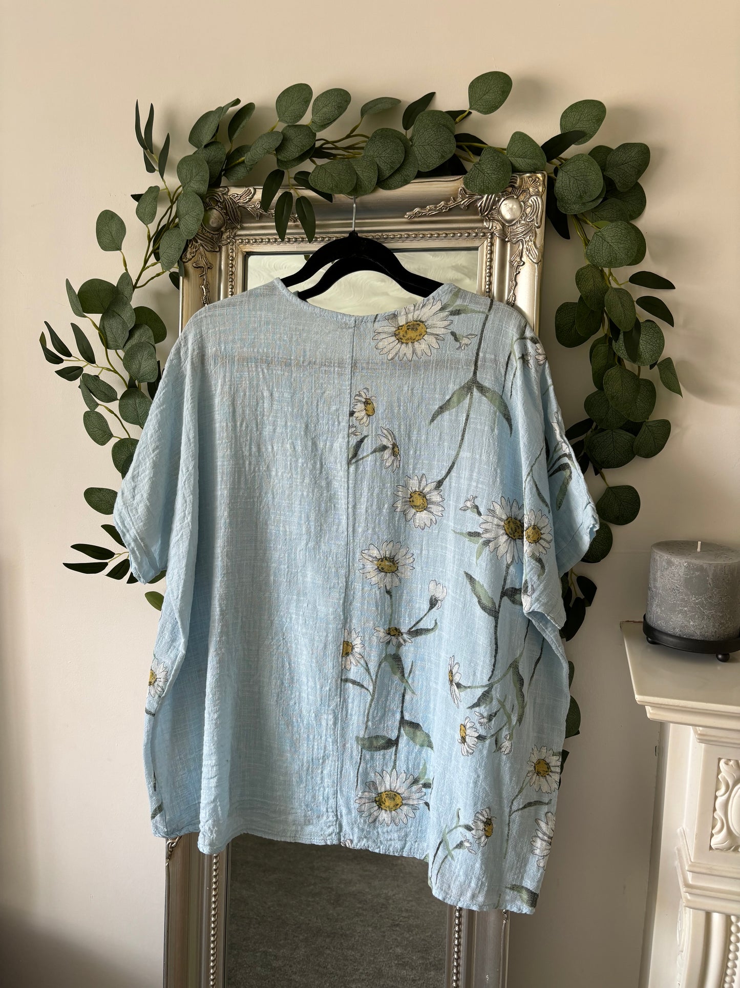 Cotton Plain And Daisy Print Tunic