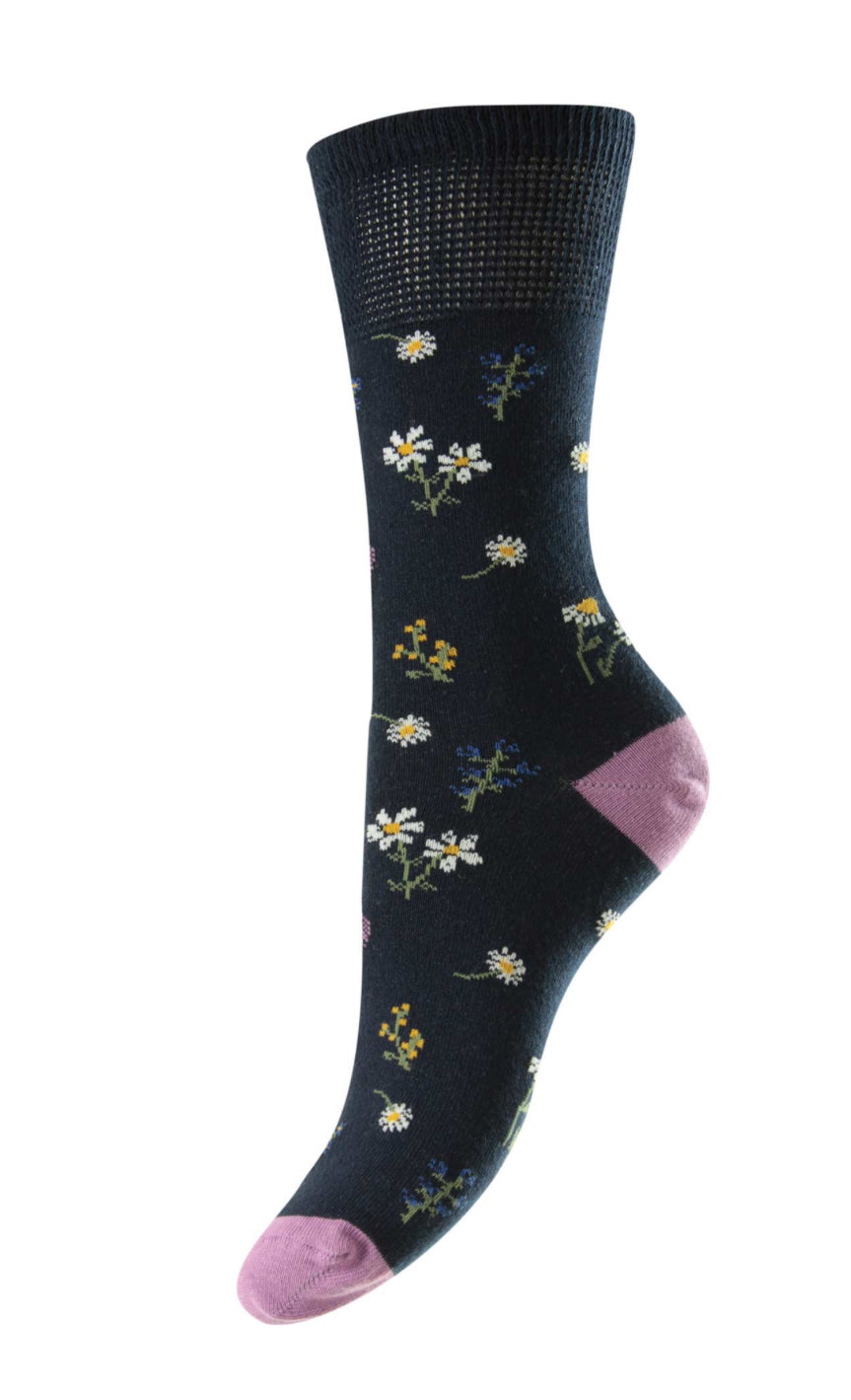 Cotton Rich Softop/Comfort Top Socks For Women - Floral Print