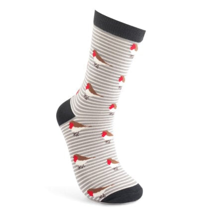 Christmas Bamboo Socks For Men - Robins on Stripes