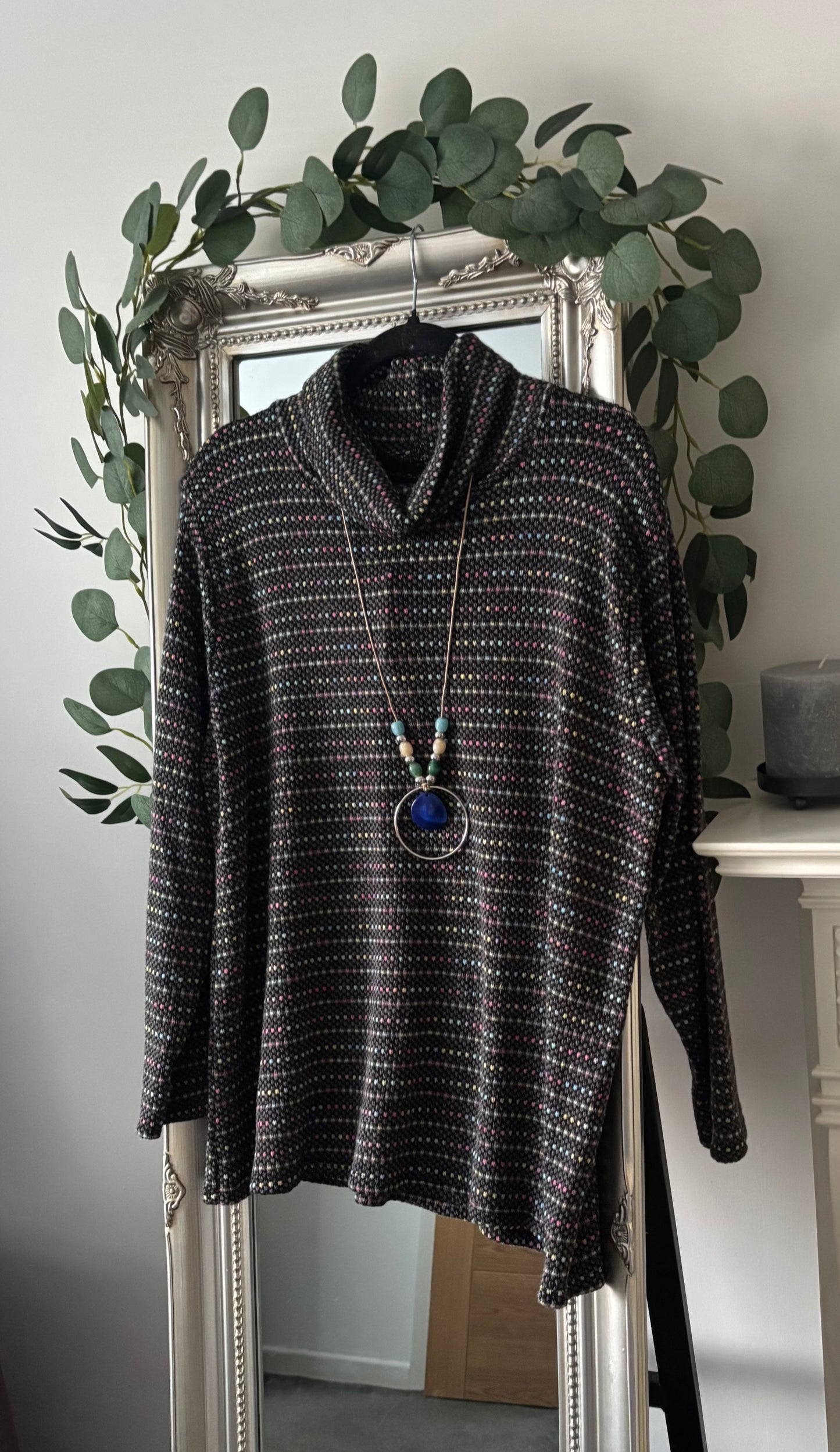 Cosy Cowl Neck Dot Tunic With Necklace
