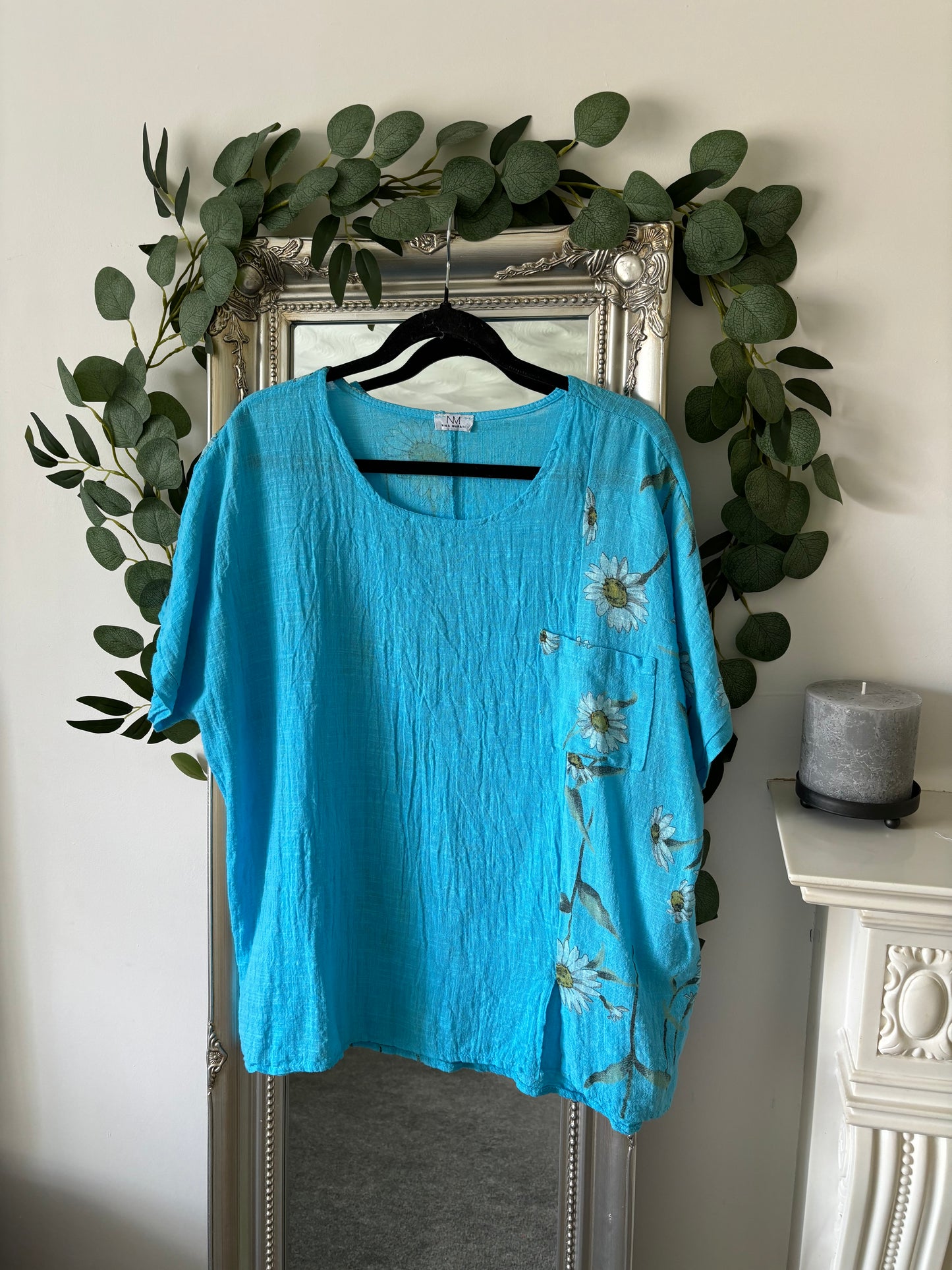 Cotton Plain And Daisy Print Tunic
