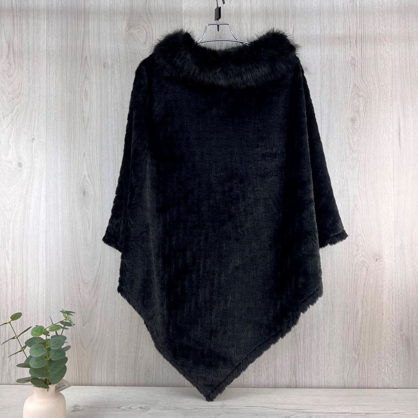 Luxurious Velour Poncho With Fur Collar