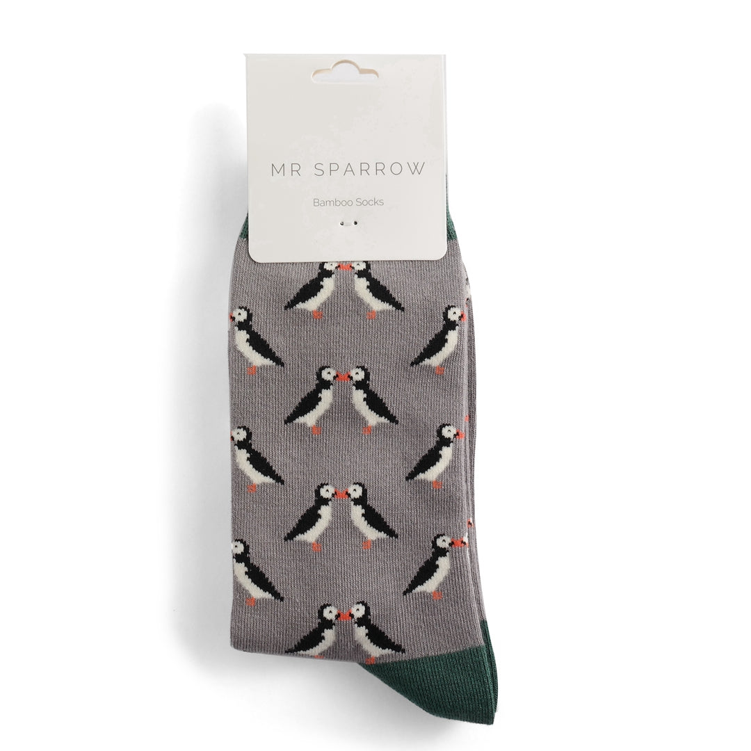 Bamboo Socks For Men - Kissing Puffins